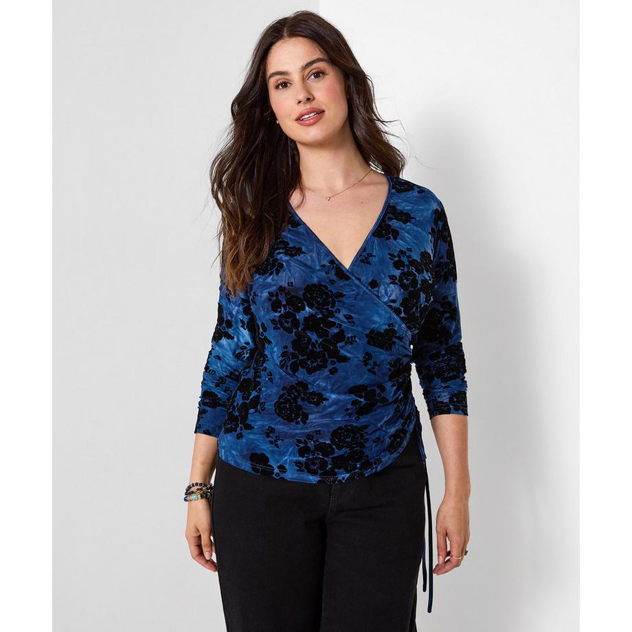 Henley Cache-Cœur en Jersey Floqué Effet Délavé
