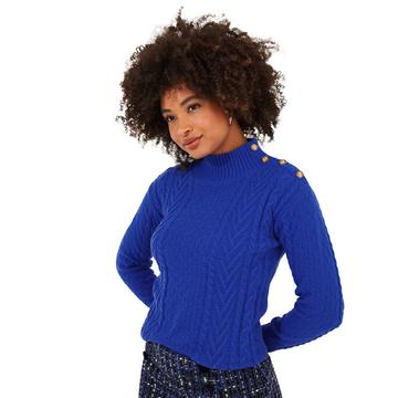 Pull Poignet Côtelé Tricot Torsadé Bleu Cobalt