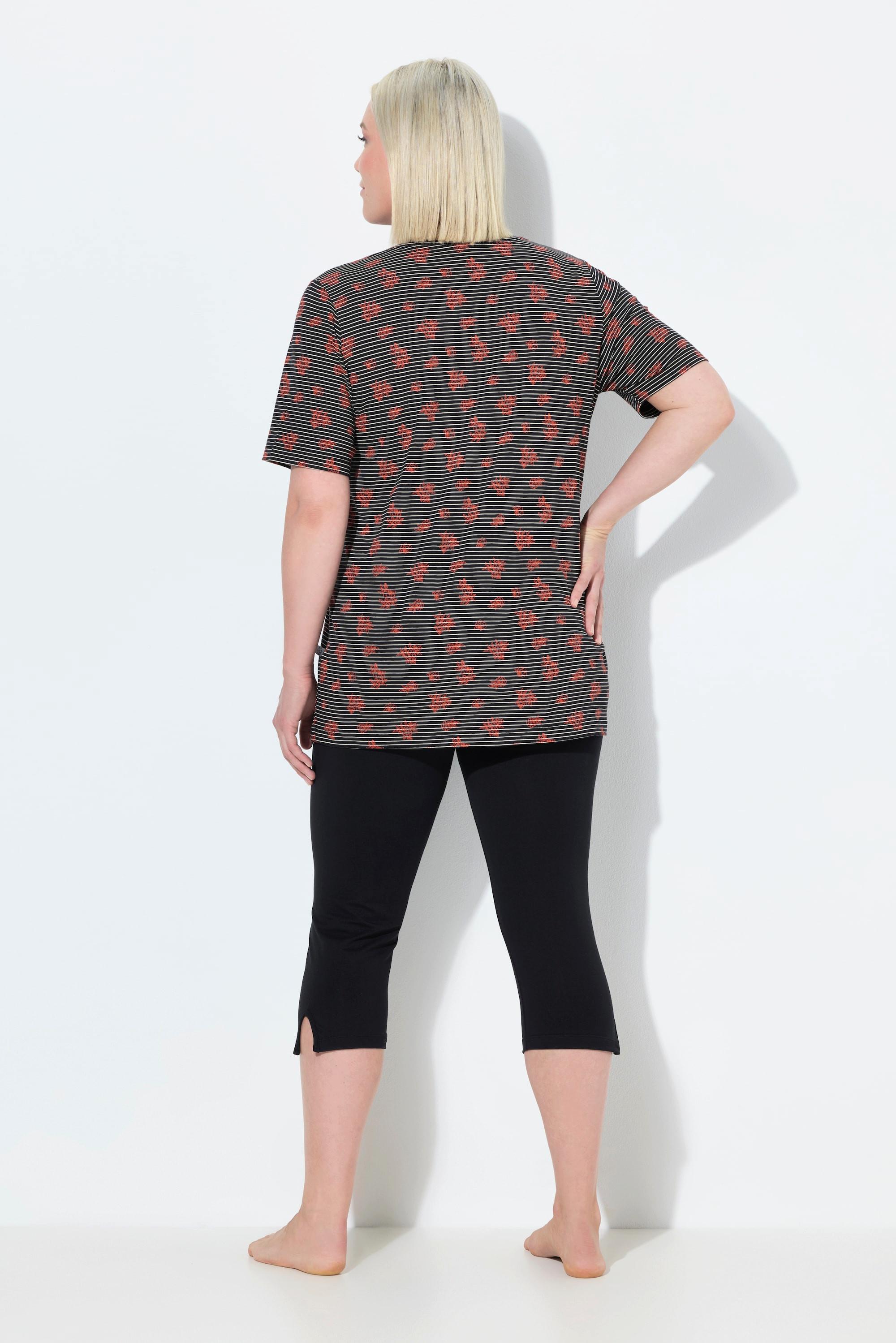 Ulla Popken Pigiama Scollo a V Maniche Corte Capri  