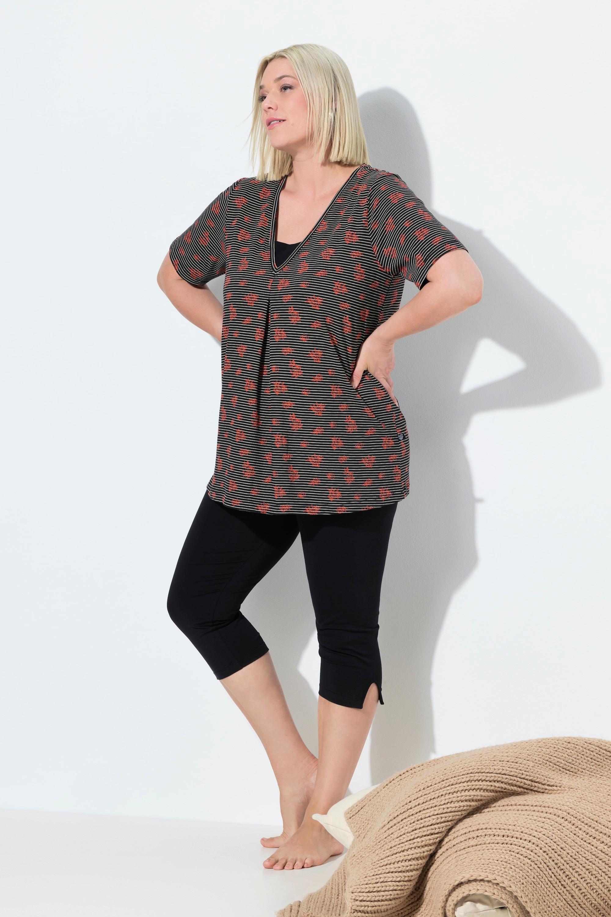 Ulla Popken Pigiama Scollo a V Maniche Corte Capri  