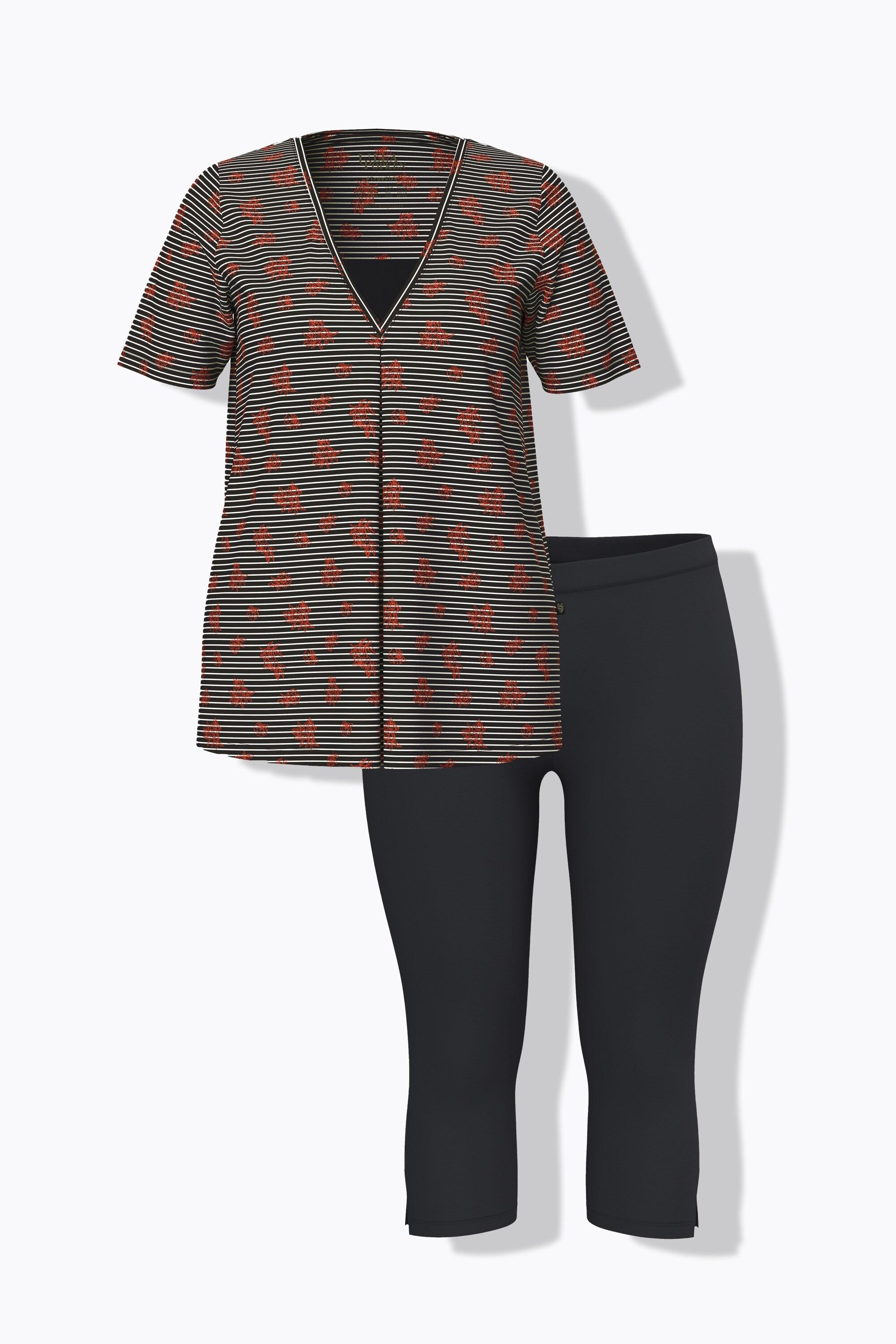 Ulla Popken Pigiama Scollo a V Maniche Corte Capri  