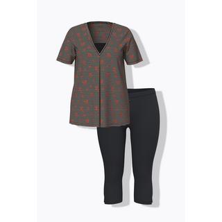 Ulla Popken Pigiama Scollo a V Maniche Corte Capri  