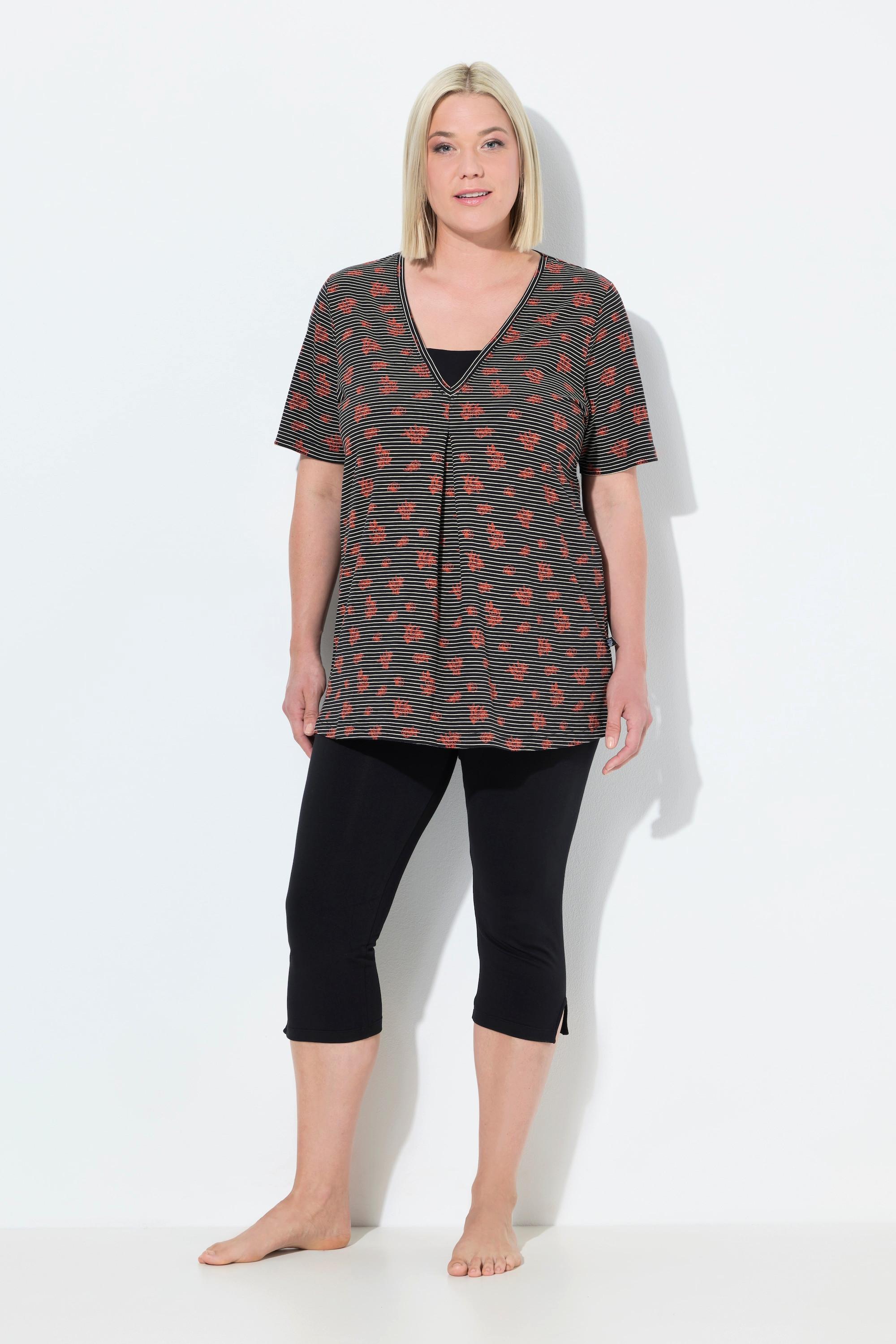 Ulla Popken Pigiama Scollo a V Maniche Corte Capri  