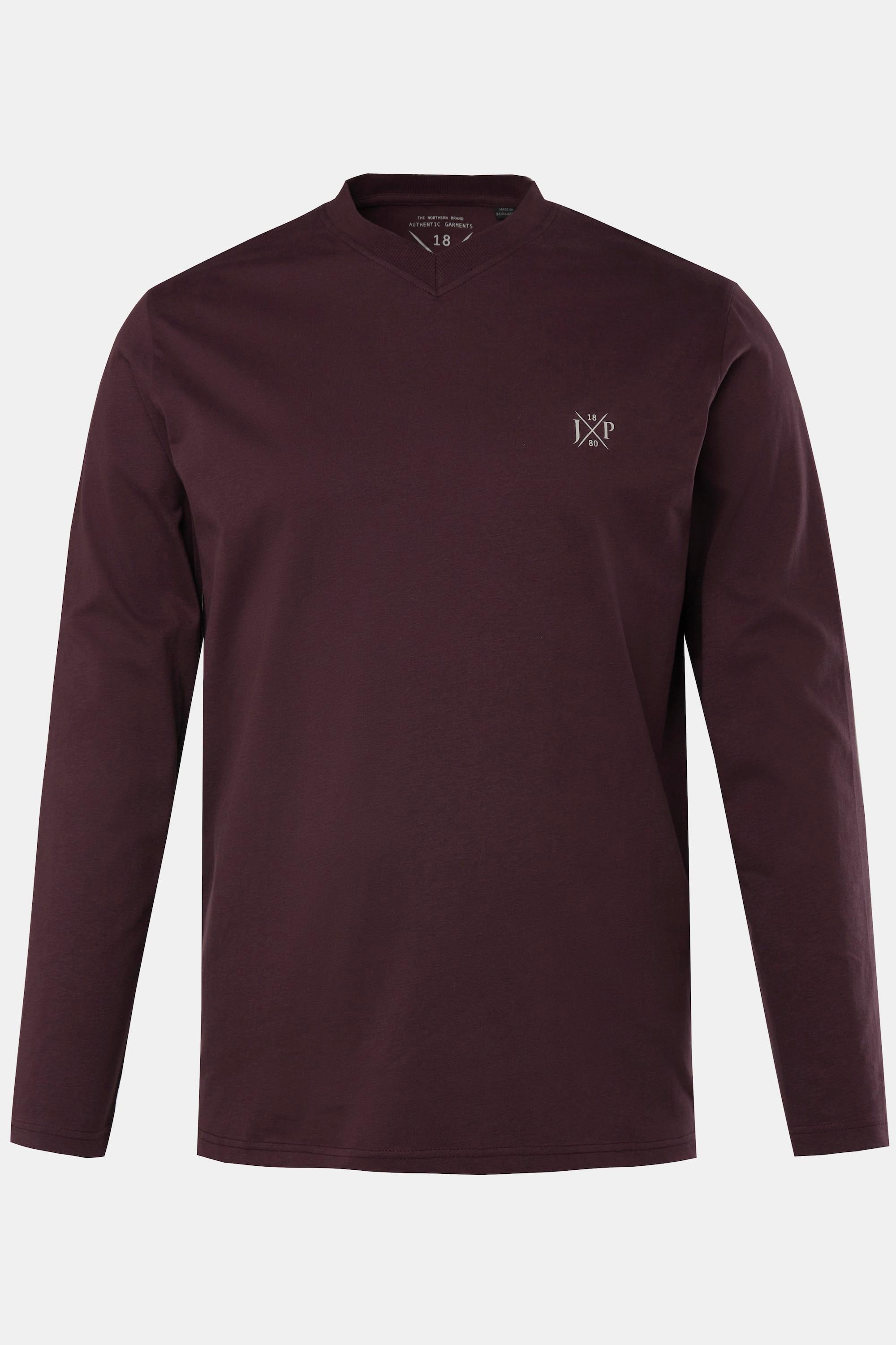 JP1880  T-shirt collection Basic, manches longues et col en V aubergine 