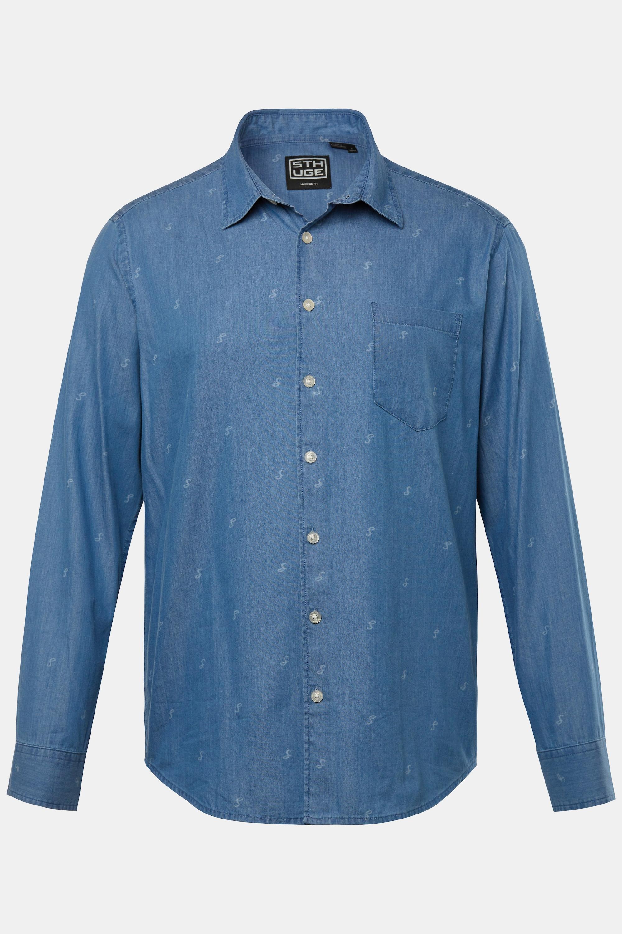 Sthuge  Chemise en jean à manches longues. Imprimé all-over et col Kent. Coupe Modern Fit - jusqu'au 8&nbsp;XL 