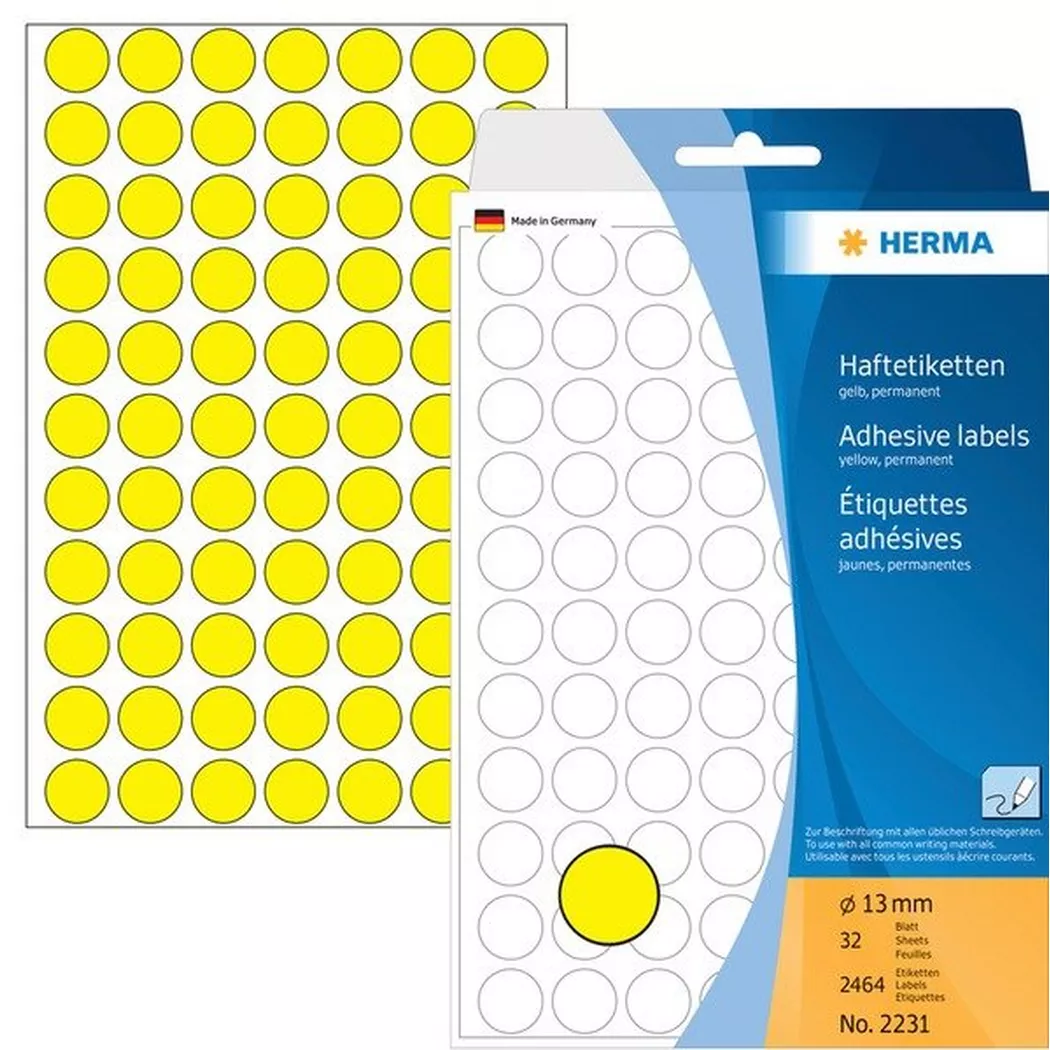 HERMA – Etiketten rund 13mm 2231 gelb 2464 Stück, One Size