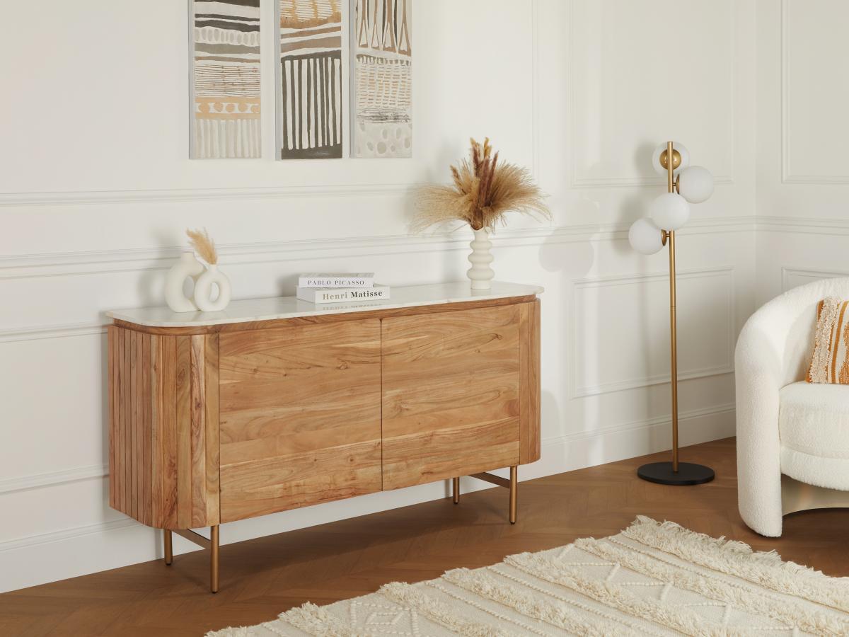 Maison Céphy  Credenza con 2 ante in Legno d'acacia e Marmo Naturale e Bianco  - BIRUNA della Maison Céphy 