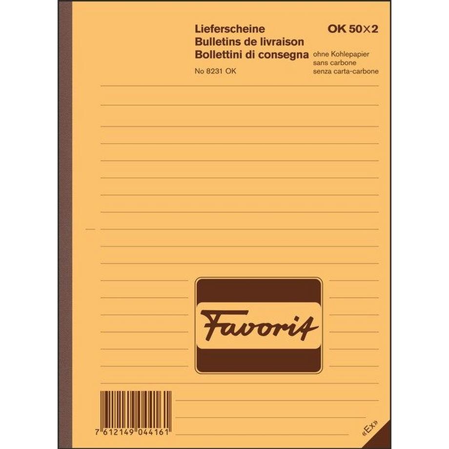Favorit FAVORIT Lieferscheine D/F/I A5 8231OK rot/weiss 50x2 Blatt  