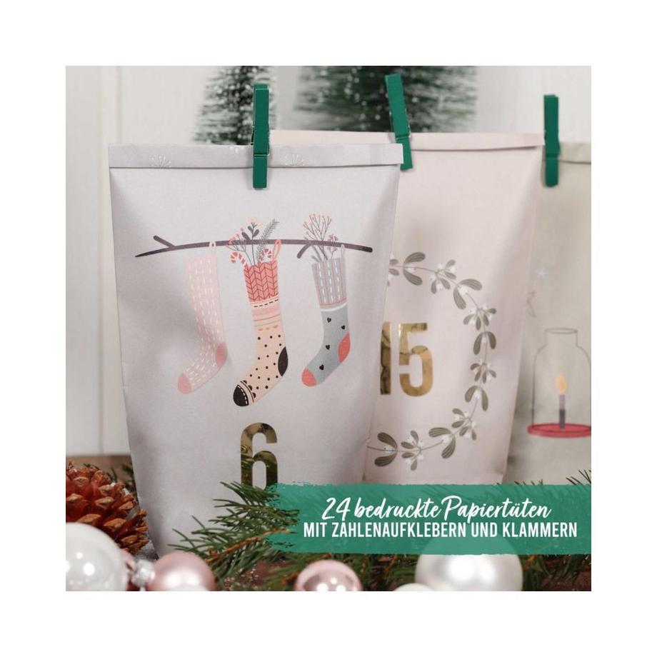 G. Wurm Adventskalender Tüten mit Klammern Weihnachtsmotiv (72Teile)  
