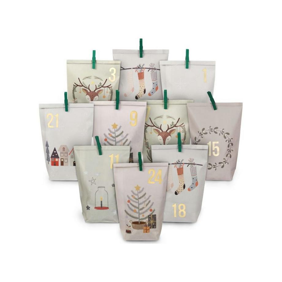 G. Wurm Adventskalender Tüten mit Klammern Weihnachtsmotiv (72Teile)  