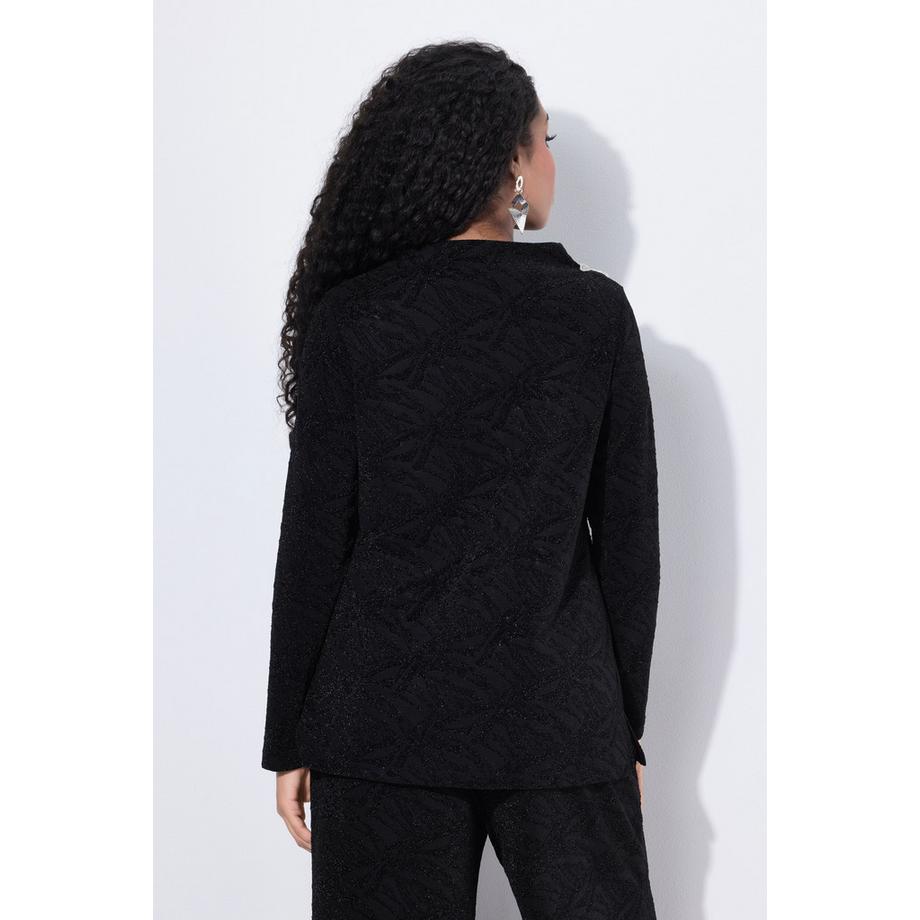 Ulla Popken Langarm Shirt mit Stehkragen Wasserfallausschnitt und Blüte  