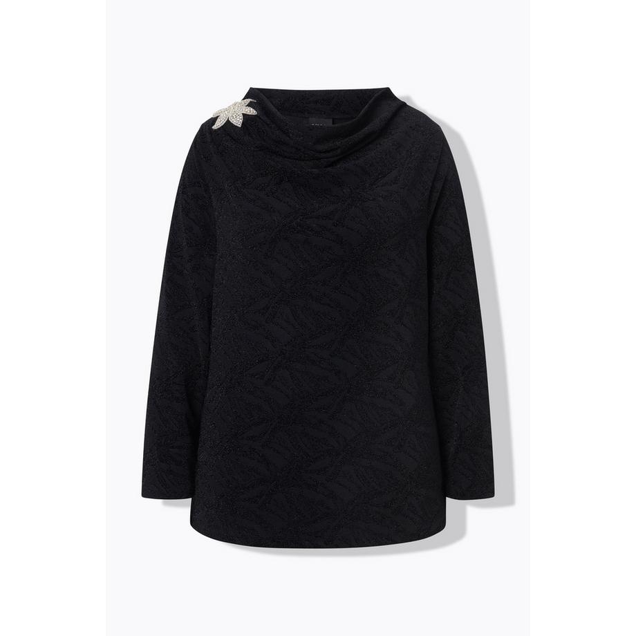 Ulla Popken Langarm Shirt mit Stehkragen Wasserfallausschnitt und Blüte  