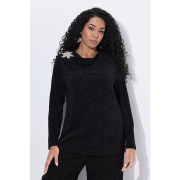 Shirt, Blüte, Stehkragen, Wasserfallausschnitt, Langarm