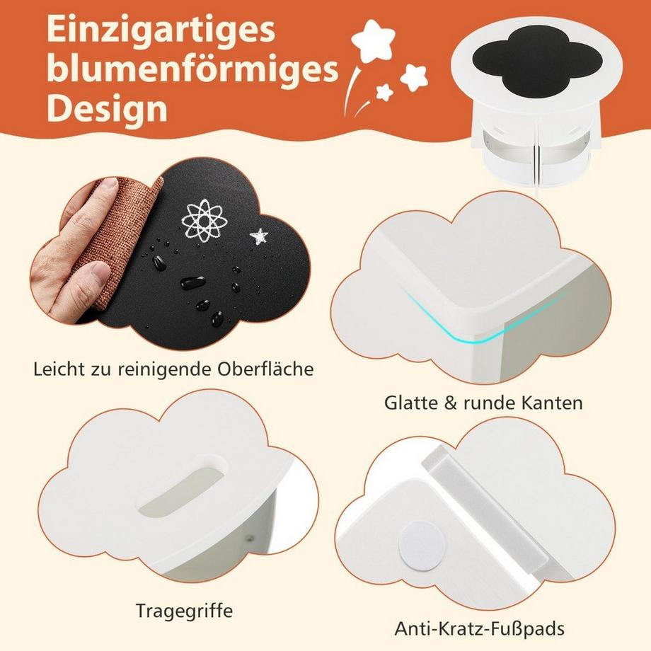 Northix  Ensemble table et chaises pour enfants, rond, 5 pièces, en bois, avec 4 tabourets de rangement, blanc 