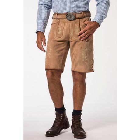 JP1880  Lederhosen in tradizionale stile Tracht in pelle di capra con ricami tradizionali e cintura di pelle in omaggio 