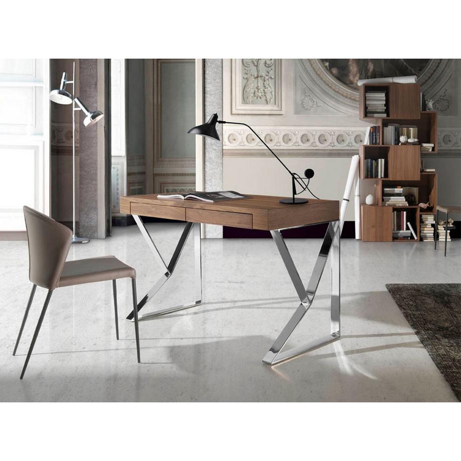 ANGEL CERDA  Bureau en noyer et acier chromé 