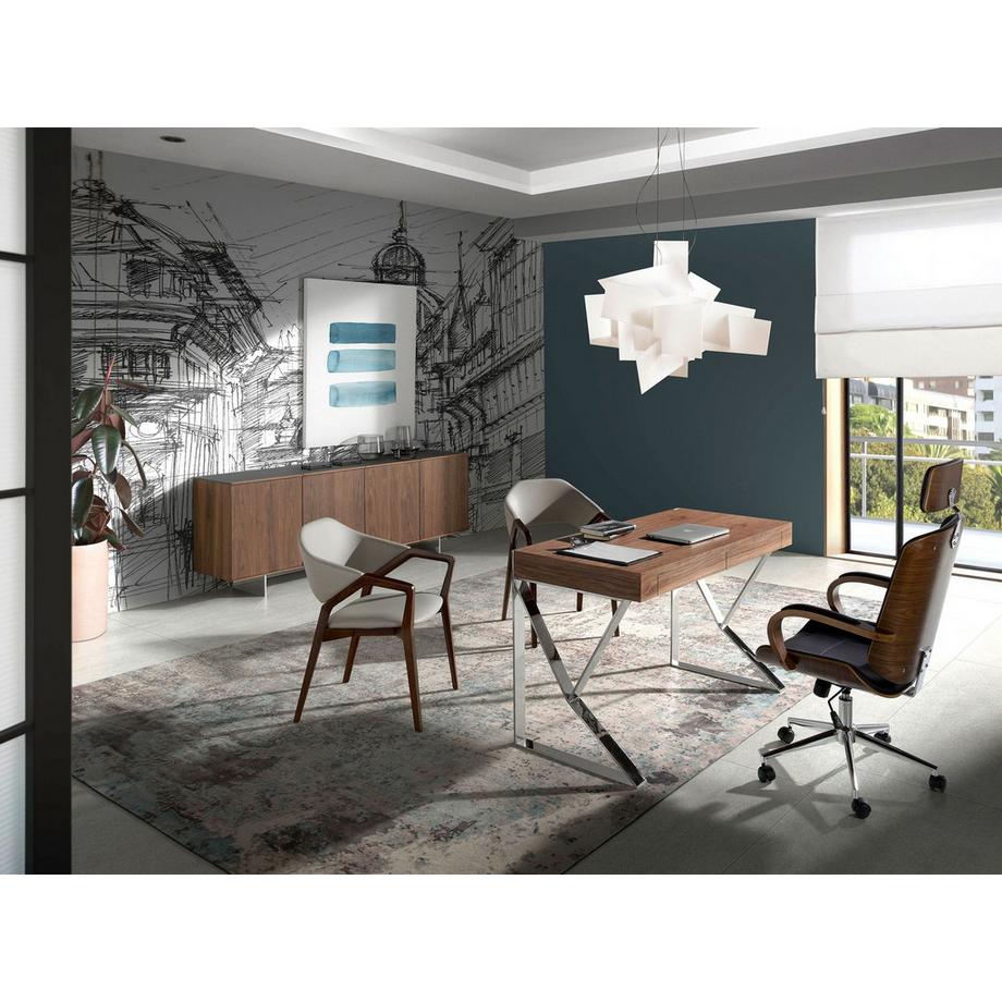 ANGEL CERDA  Bureau en noyer et acier chromé 