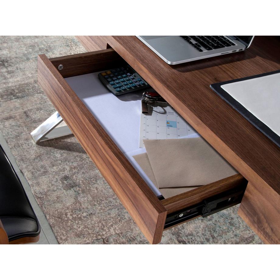 ANGEL CERDA  Bureau en noyer et acier chromé 