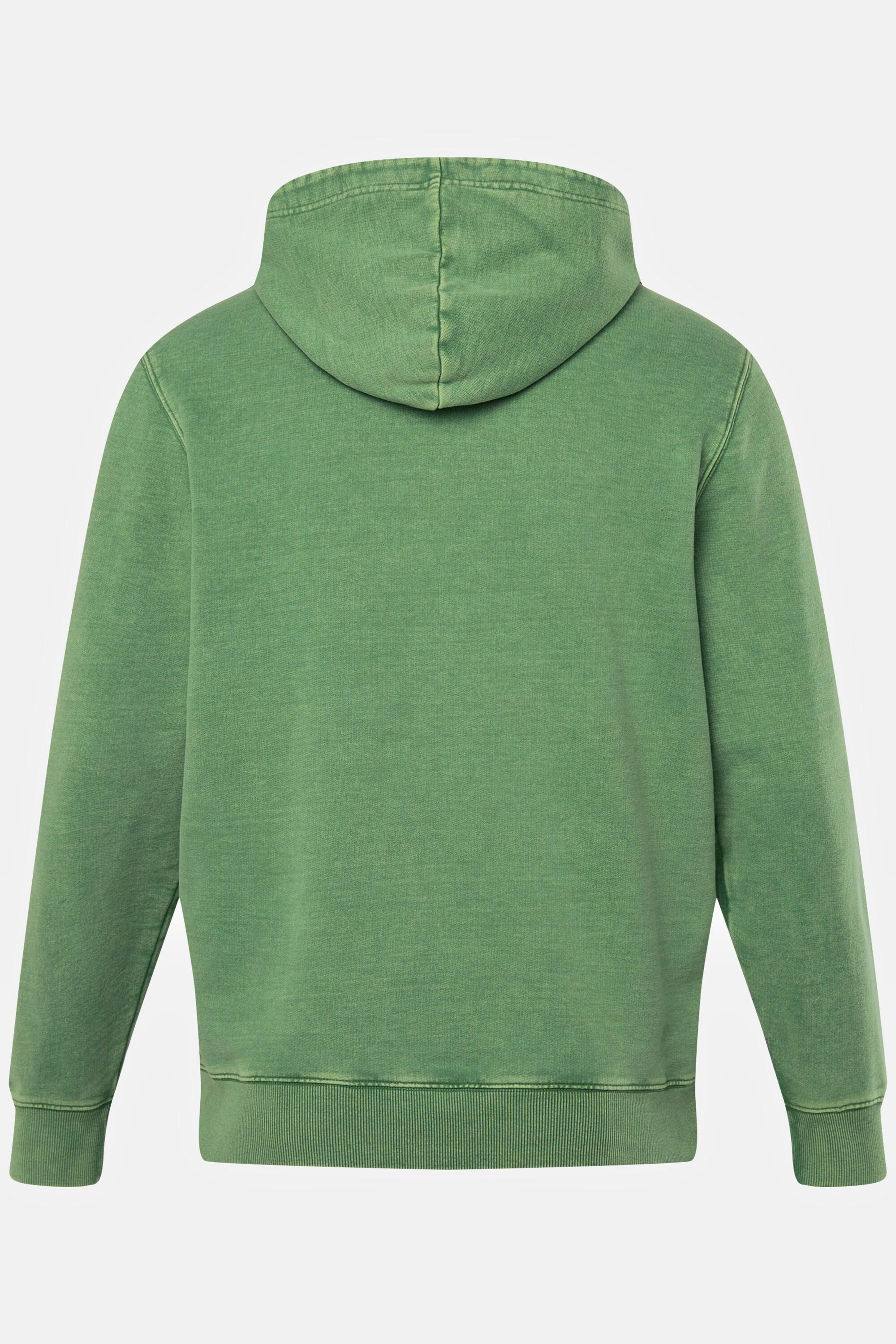 JP1880  Sweat à capuche avec imprimé sur la poitrine, look vintage vert mousse 