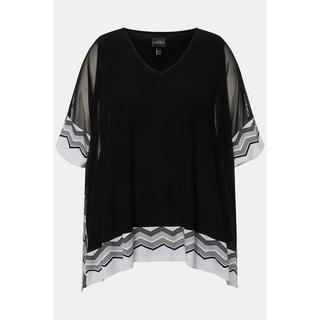 Ulla Popken  Blusa con bordure a righe, scollo a V e mezze maniche 