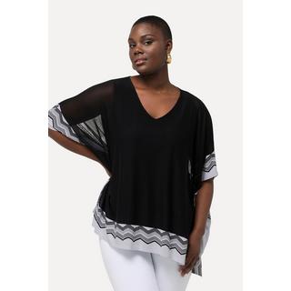 Ulla Popken  Blusa con bordure a righe, scollo a V e mezze maniche 