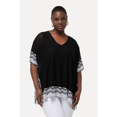 Ulla Popken  Blusa con bordure a righe, scollo a V e mezze maniche 