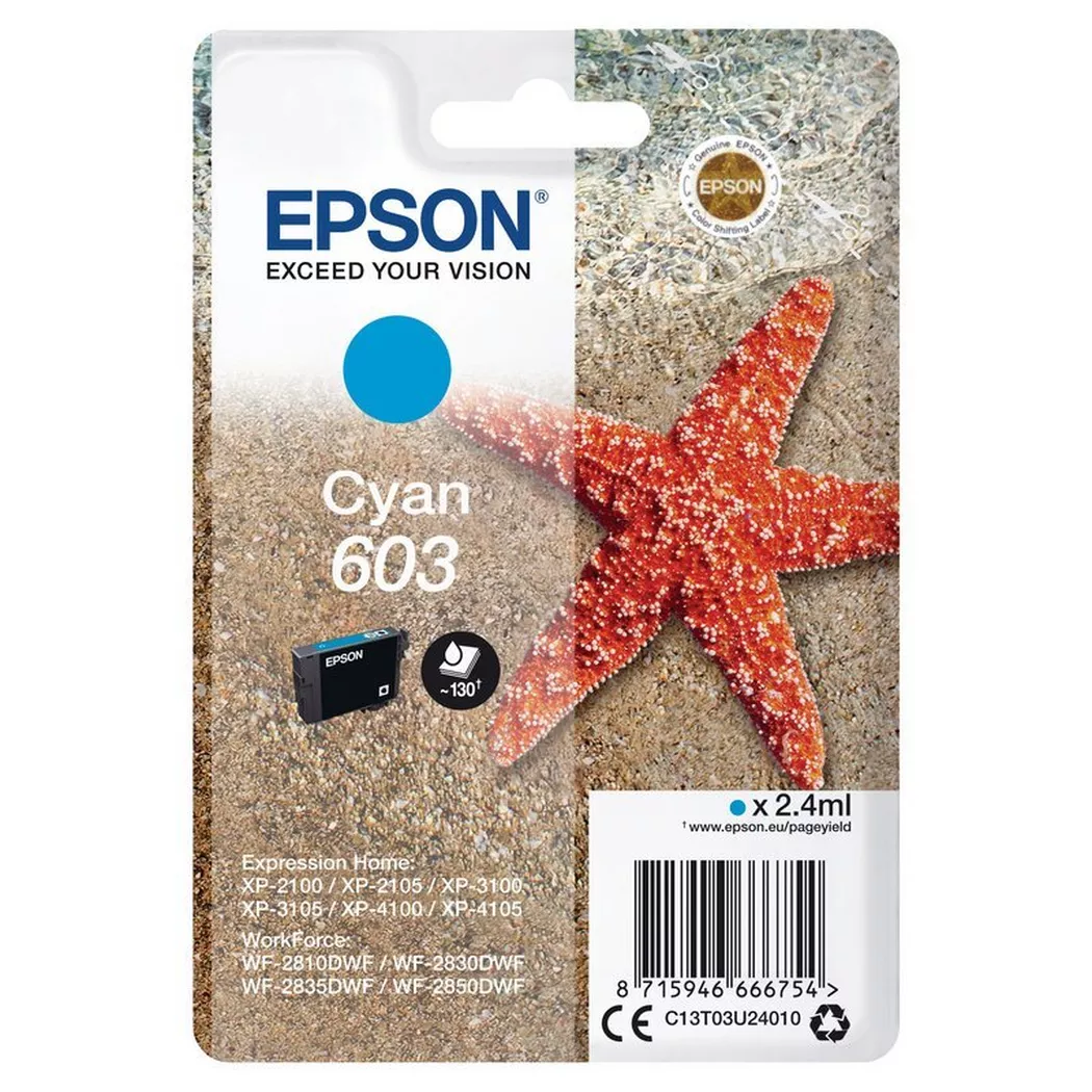 Epson – Tintenpatrone 603 cyan T03U24010 XP-2100 130 Seiten, Cyan-Blau, One Size