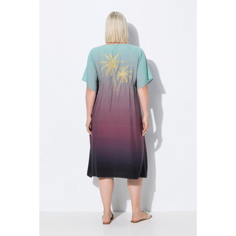 Ulla Popken  Caffettano con palme, gradiente, scollo a V e mezze maniche 