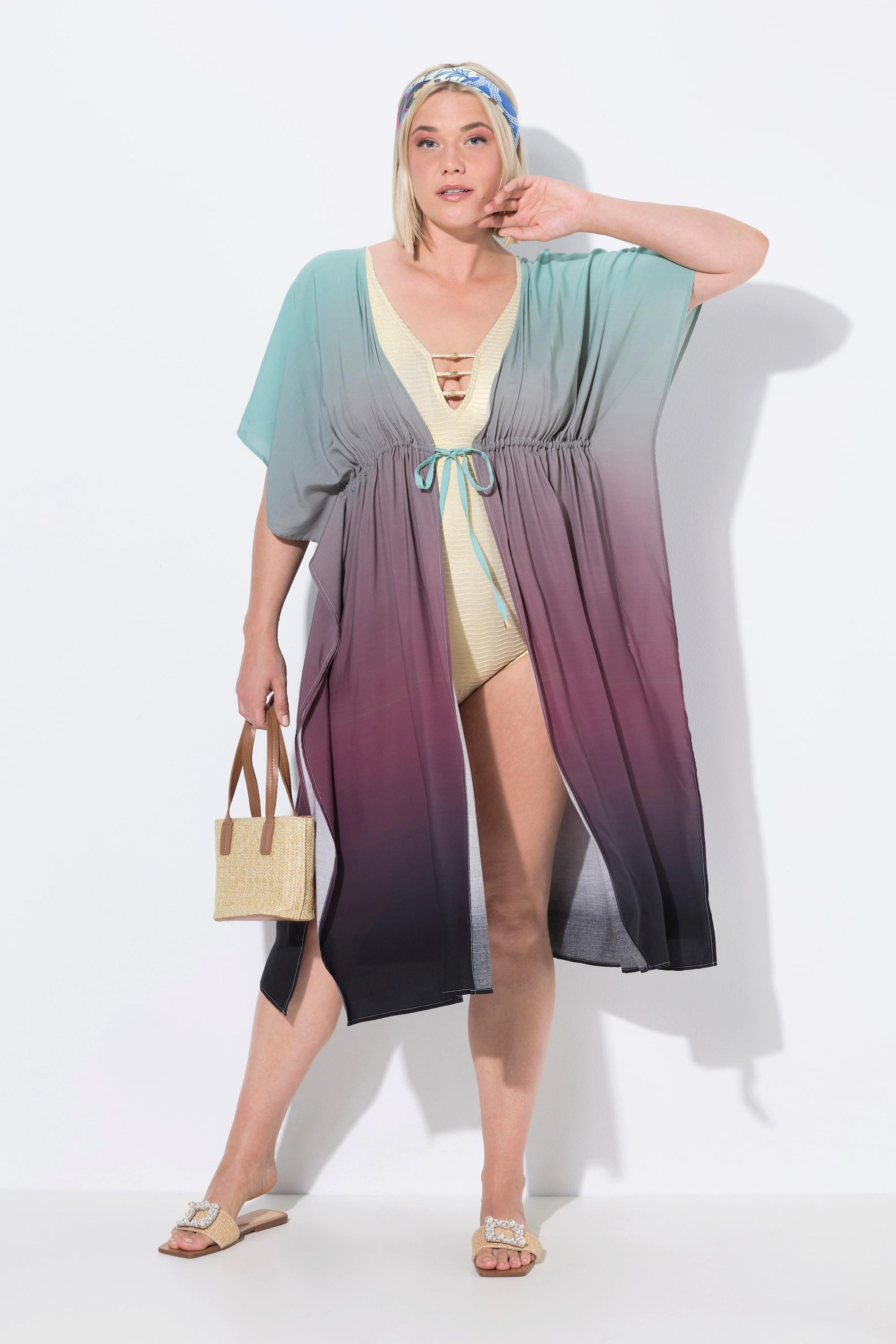 Ulla Popken Caffettano Sfumato Palme Scollo a V Mezza Manica  