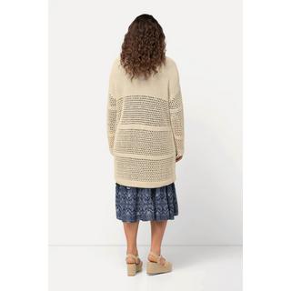 Ulla Popken  Cardigan long en crochet, coupe oversized à motif ajouré et coupe ouverte 