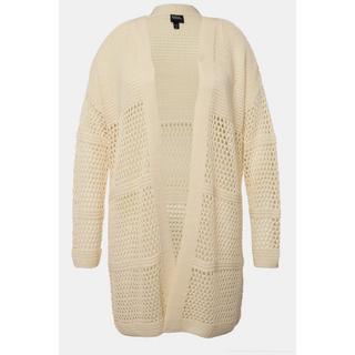 Ulla Popken  Cardigan long en crochet, coupe oversized à motif ajouré et coupe ouverte 