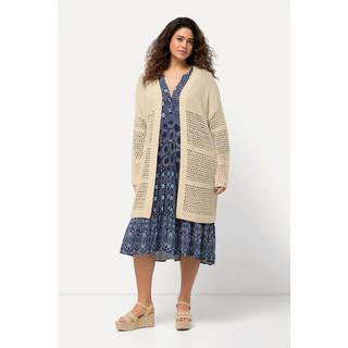 Ulla Popken  Cardigan long en crochet, coupe oversized à motif ajouré et coupe ouverte 