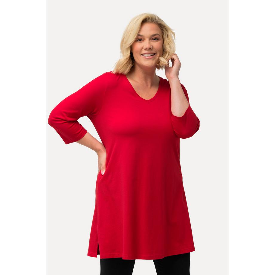 Ulla Popken Longshirt A-Linie V-Ausschnitt 3/4-Arm  