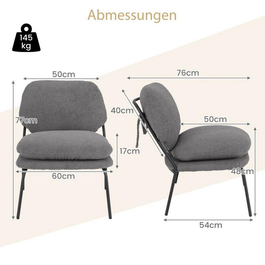 B2X Armlehnlose Akzentstuhl mit Bezug aus Teddy-Fleece & Hohem Rücken Sessel Freizeitstuhl  