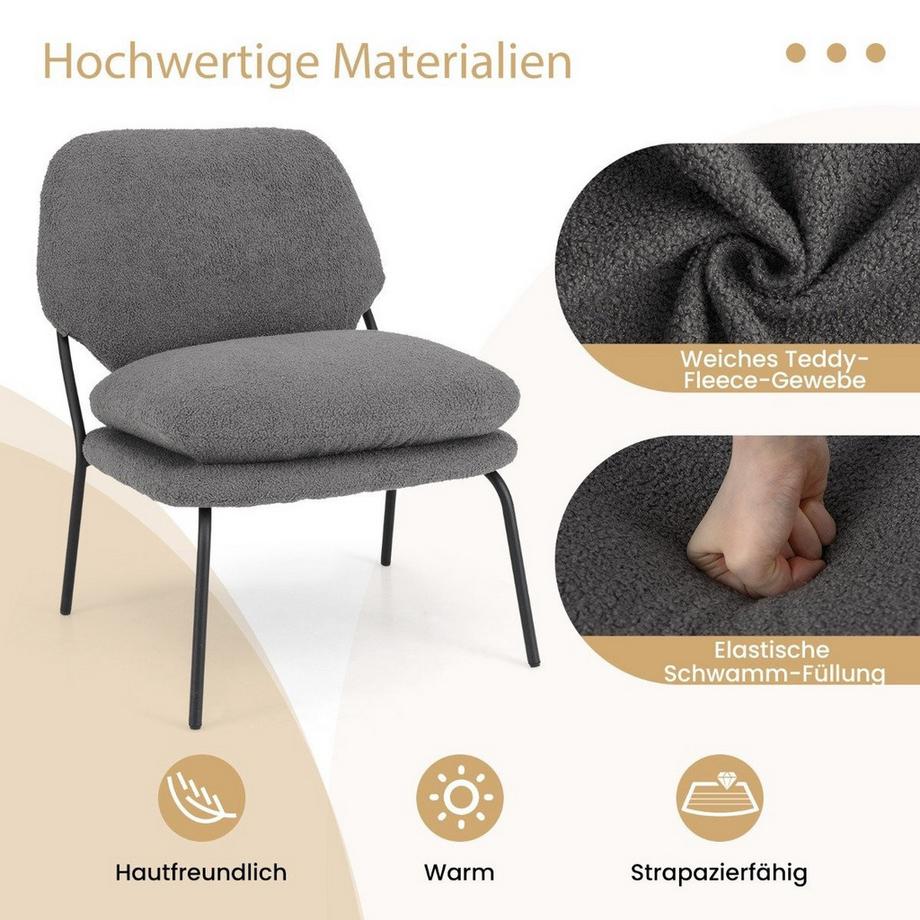 B2X Armlehnlose Akzentstuhl mit Bezug aus Teddy-Fleece & Hohem Rücken Sessel Freizeitstuhl  