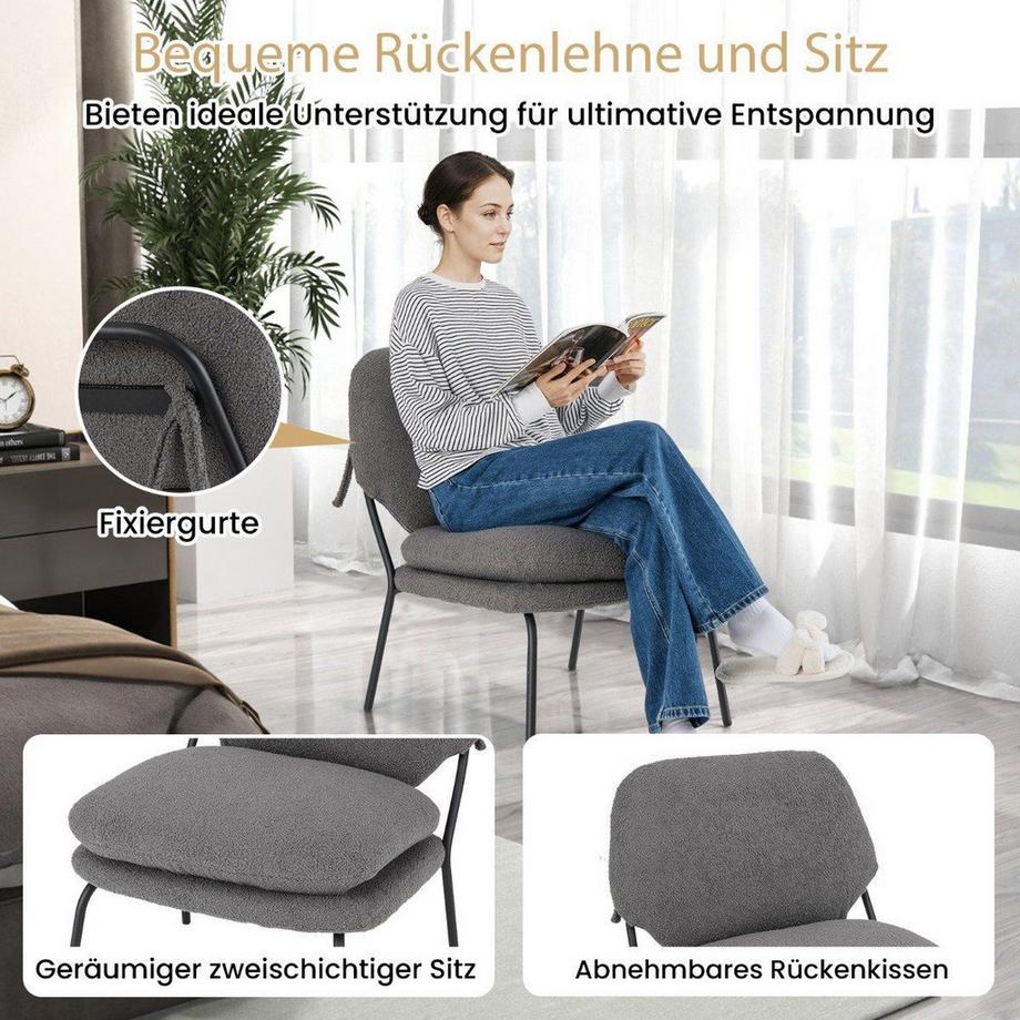 B2X Armlehnlose Akzentstuhl mit Bezug aus Teddy-Fleece & Hohem Rücken Sessel Freizeitstuhl  