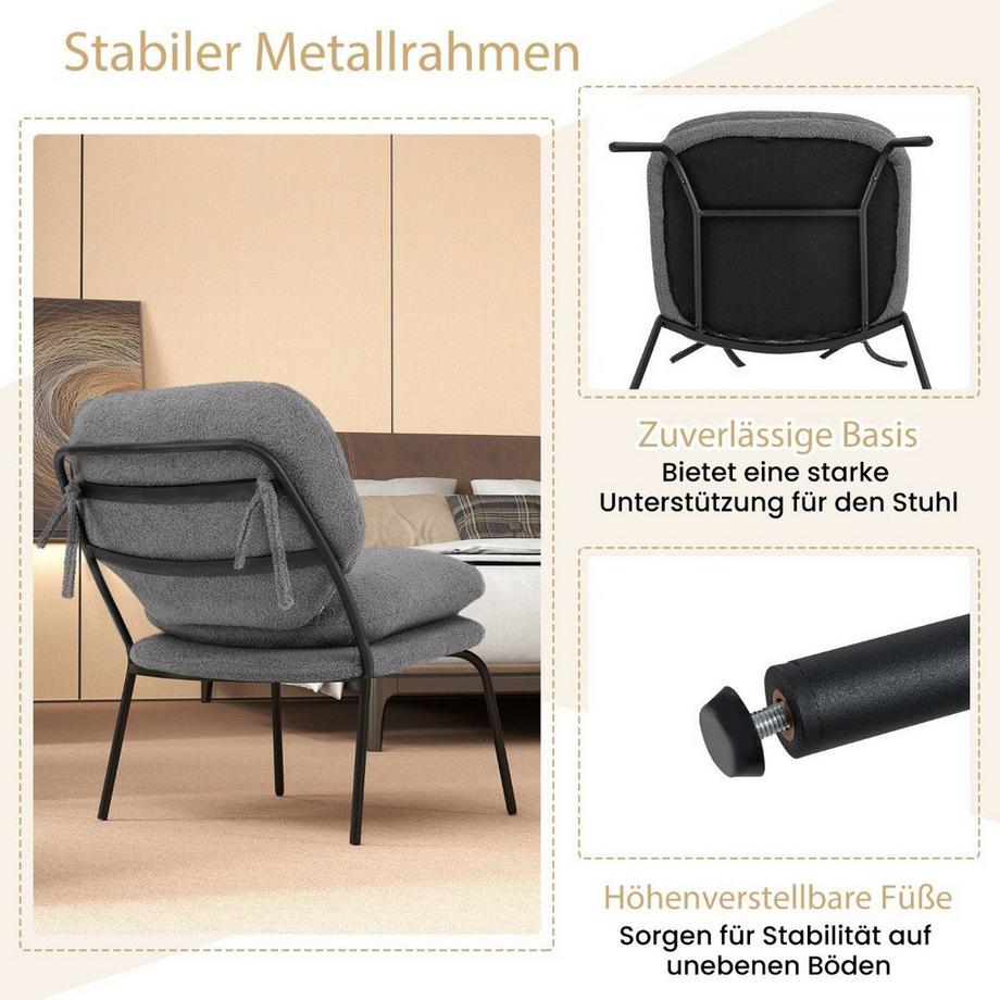 B2X Armlehnlose Akzentstuhl mit Bezug aus Teddy-Fleece & Hohem Rücken Sessel Freizeitstuhl  