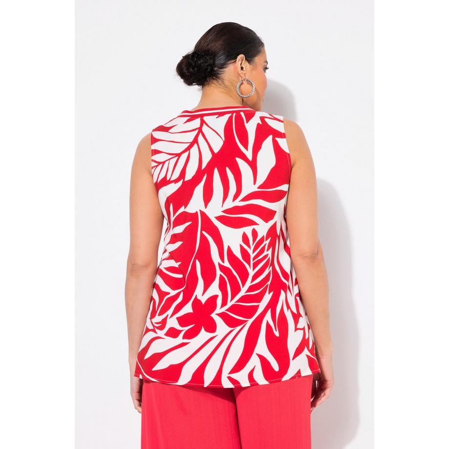 Ulla Popken Blouse sans manches Coupe Évasée Motif Feuilles Décolleté V  