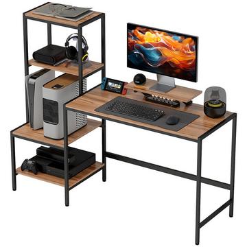 Table d'ordinateur de bureau avec support pour écran, support CPU, table de bureau avec étagère pour imprimante, table PC avec 4 étagères, design moderne pour bureau à domicile, 150 x 48 x 125 cm, marron