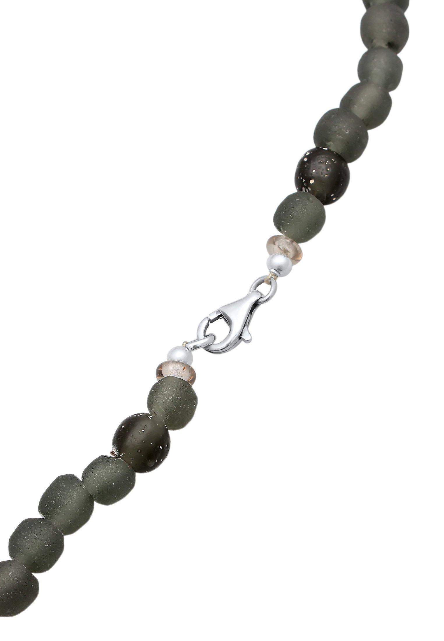 Kuzzoi  Halskette Recycelte Glas Olive Perlen Beads 925 Silber 