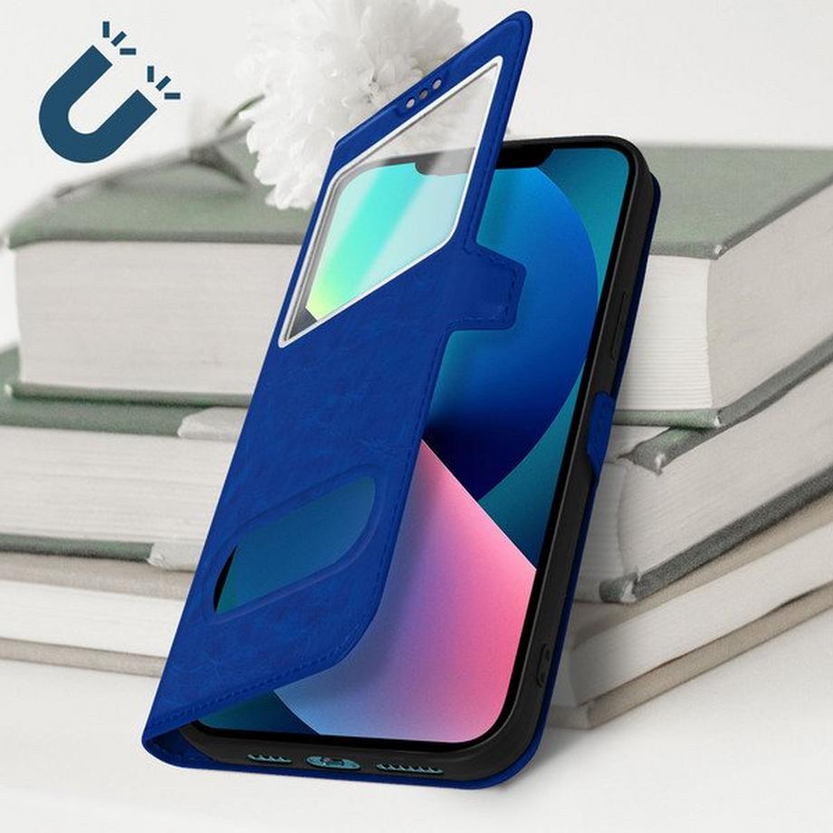 Avizar  Étui iPhone 13 double Fenêtres Bleu 