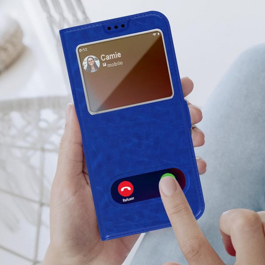 Avizar  Étui iPhone 13 double Fenêtres Bleu 