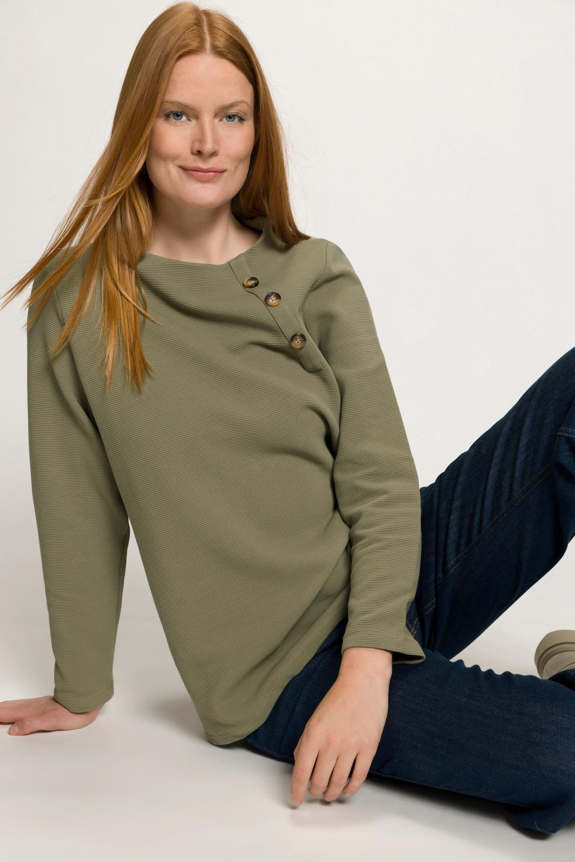 Ulla Popken  Sweat-shirt, tissu Ottoman, col montant, manches longues 