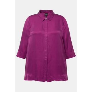 Ulla Popken  Bluse, Cupromix, Boxy, Hemdkragen, 3/4-Arm 