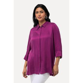 Ulla Popken  Bluse, Cupromix, Boxy, Hemdkragen, 3/4-Arm 