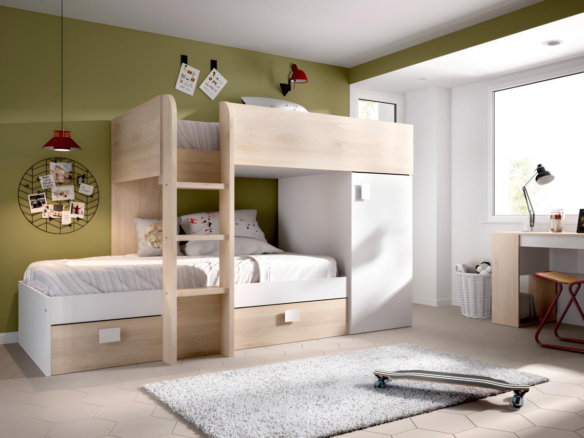 Vente-unique Etagenbett mit Stauraum RICARDO 2Modulierbar Eiche  