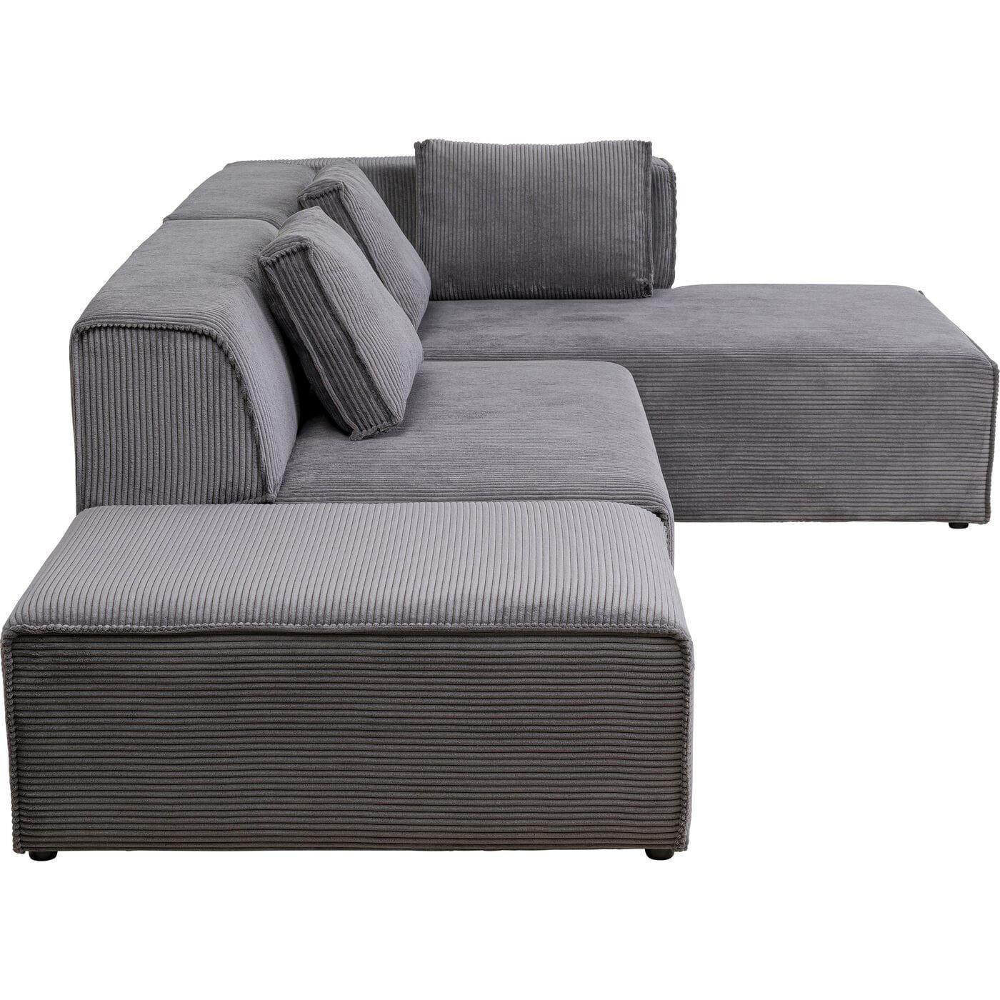 KARE Design Canapé d&#039;angle Infinity Ottomane velours côtelé gris à droite  