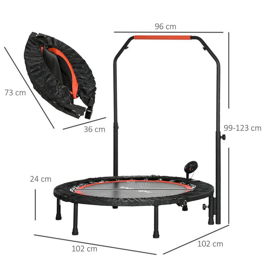 Northio  Mini-Trampolin Lcd-Monitor 102 Cm Fitness-Trampolin Mit 4-Fach Höhenverstellbarer Haltegriff Bis 100 Kg 