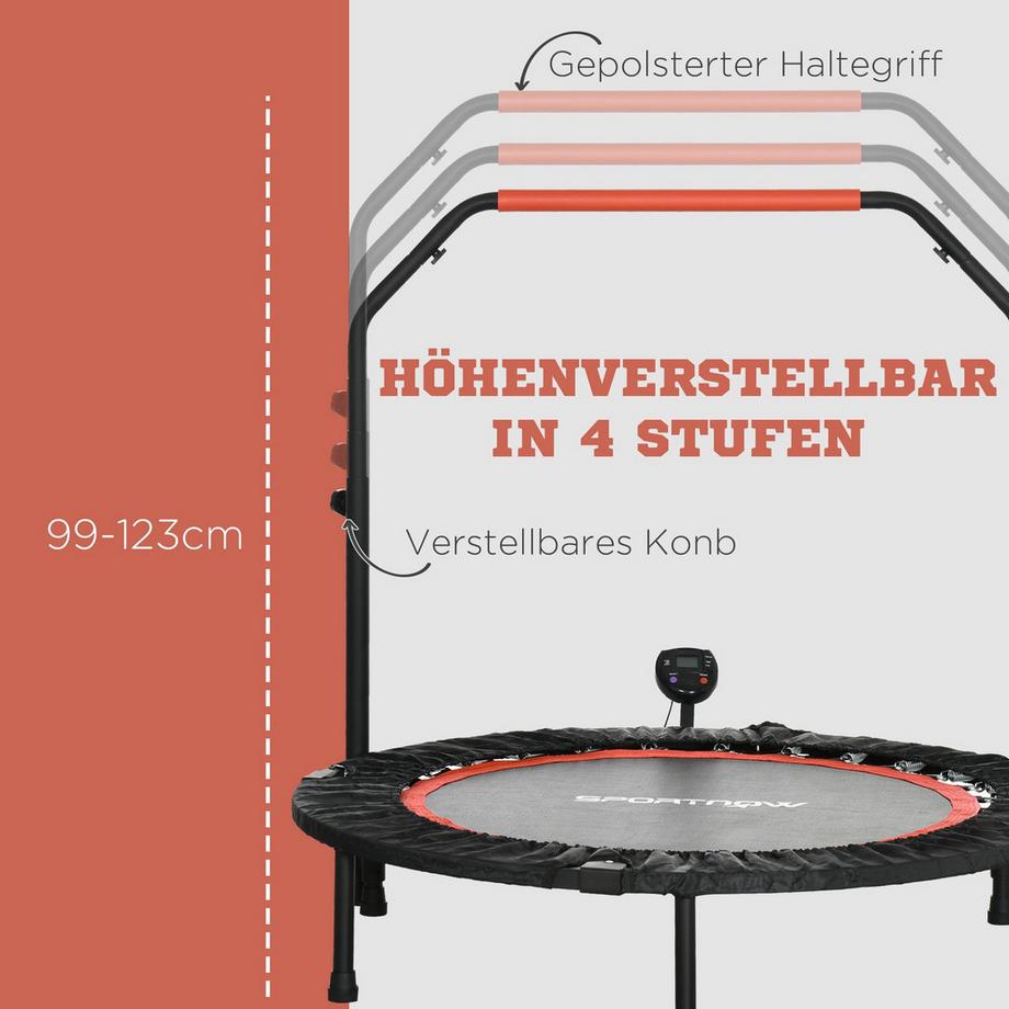 Northio  Mini-Trampolin Lcd-Monitor 102 Cm Fitness-Trampolin Mit 4-Fach Höhenverstellbarer Haltegriff Bis 100 Kg 