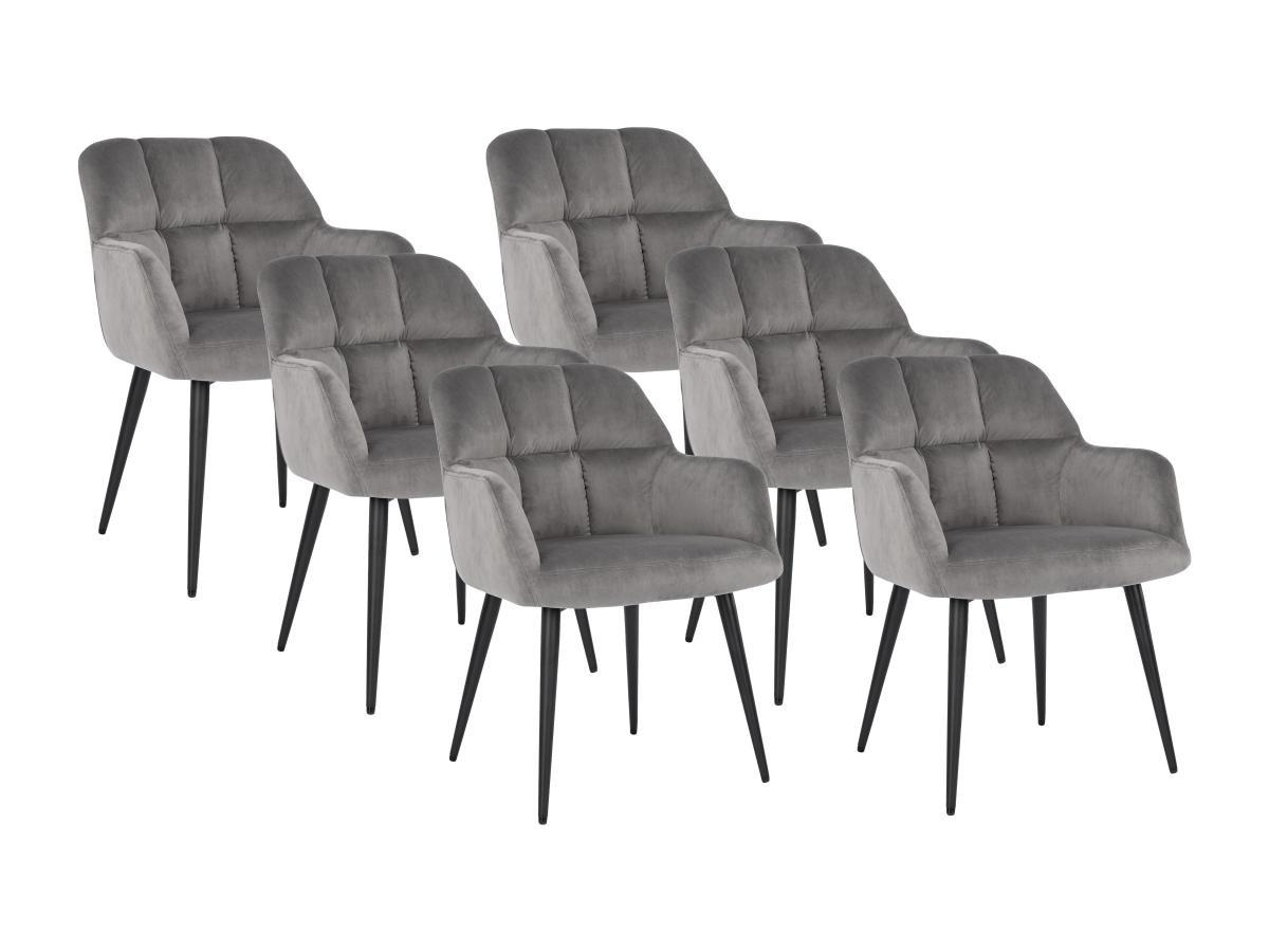 Vente-unique Lotto di 6 sedie Con braccioli Velluto e metallo Grigio PEGA  
